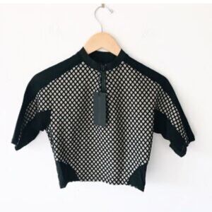 Kendall + Kylie Nude & Black Mesh Crop Top